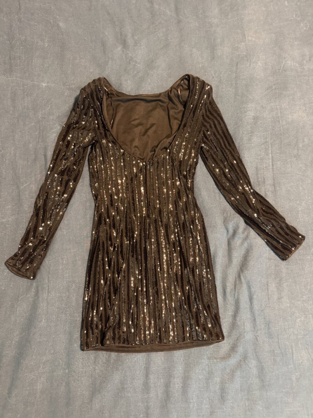 NWT Forever 21 Black Sequin Striped Long Sleeve Bodycon Mini Dress Size M - Picture 2 of 3
